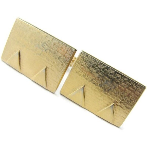 Vintage Cufflinks Brush Texture Rectangle Gold Tone Shirt Accessories Pat No - Picture 1 of 7